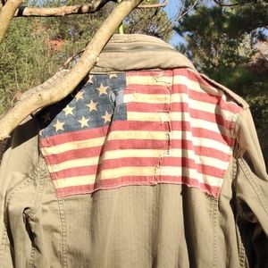 Ralph Lauren Jacket, Olive Green, American Flag, Distressed